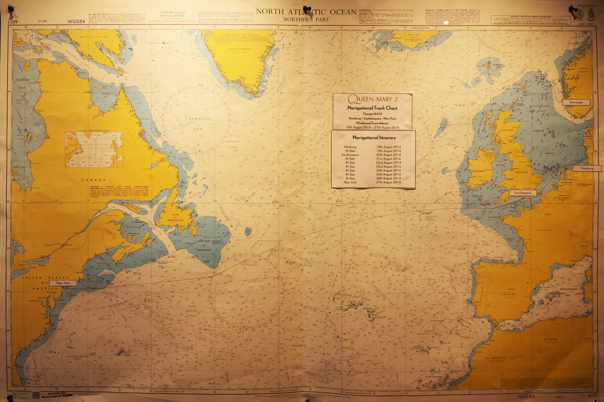 Karte Atlantik Queen Mary 2